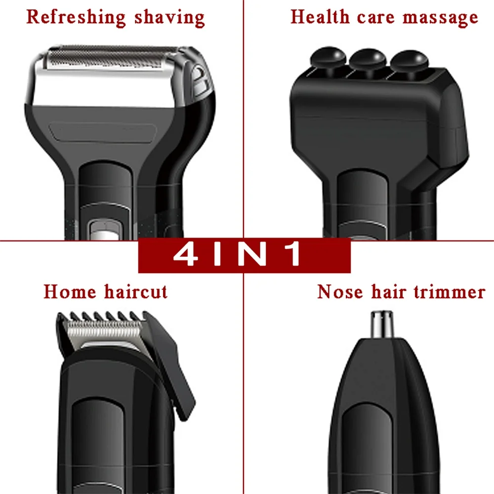 SPZ Перезаряжаемые 4-в-1 электрическая бритва для бороды, машинка для стрижки волос Машинка для стрижки волос в носу аккумуляторная массаж Бритвы Для мужчин Водонепроницаемый Портативный