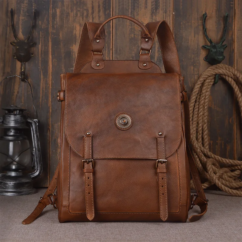 

Nesitu Vintage Brown Vagetable Tanned 100% Guarantee Real Skin Genuine Leather Women Men Backpack Woman Backpacks #M9081