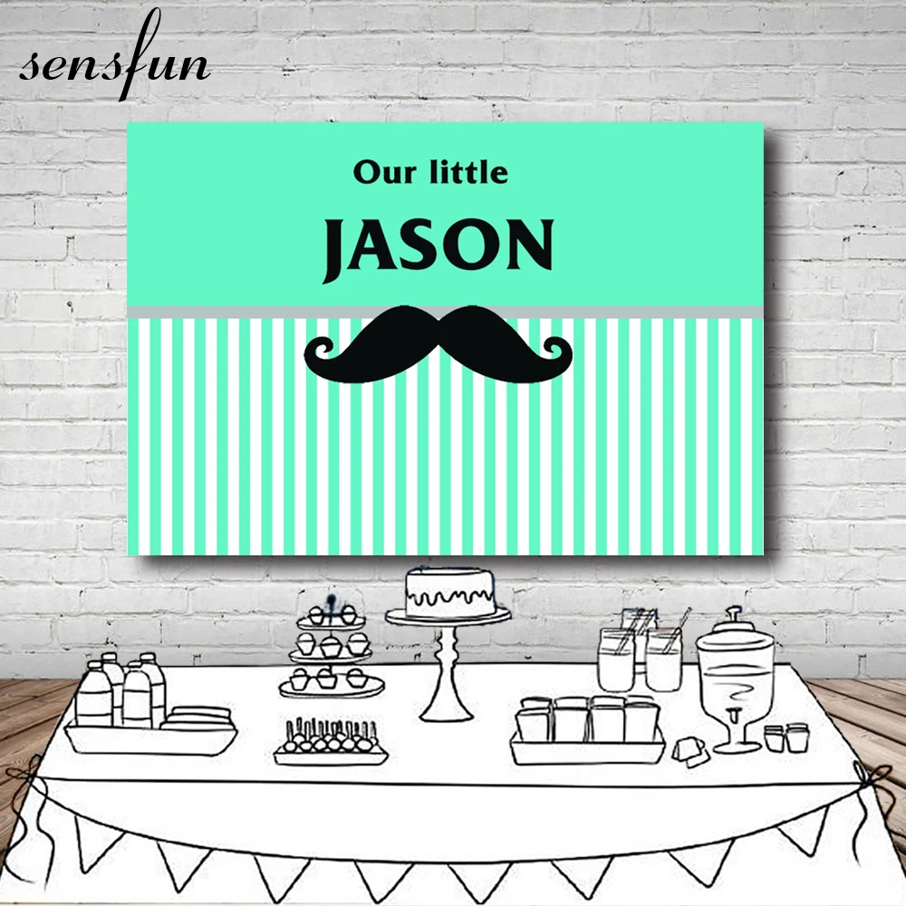 Sensfun черные усы маленький Для мужчин Baby Shower 1st День рождения фон мятно-зеленого