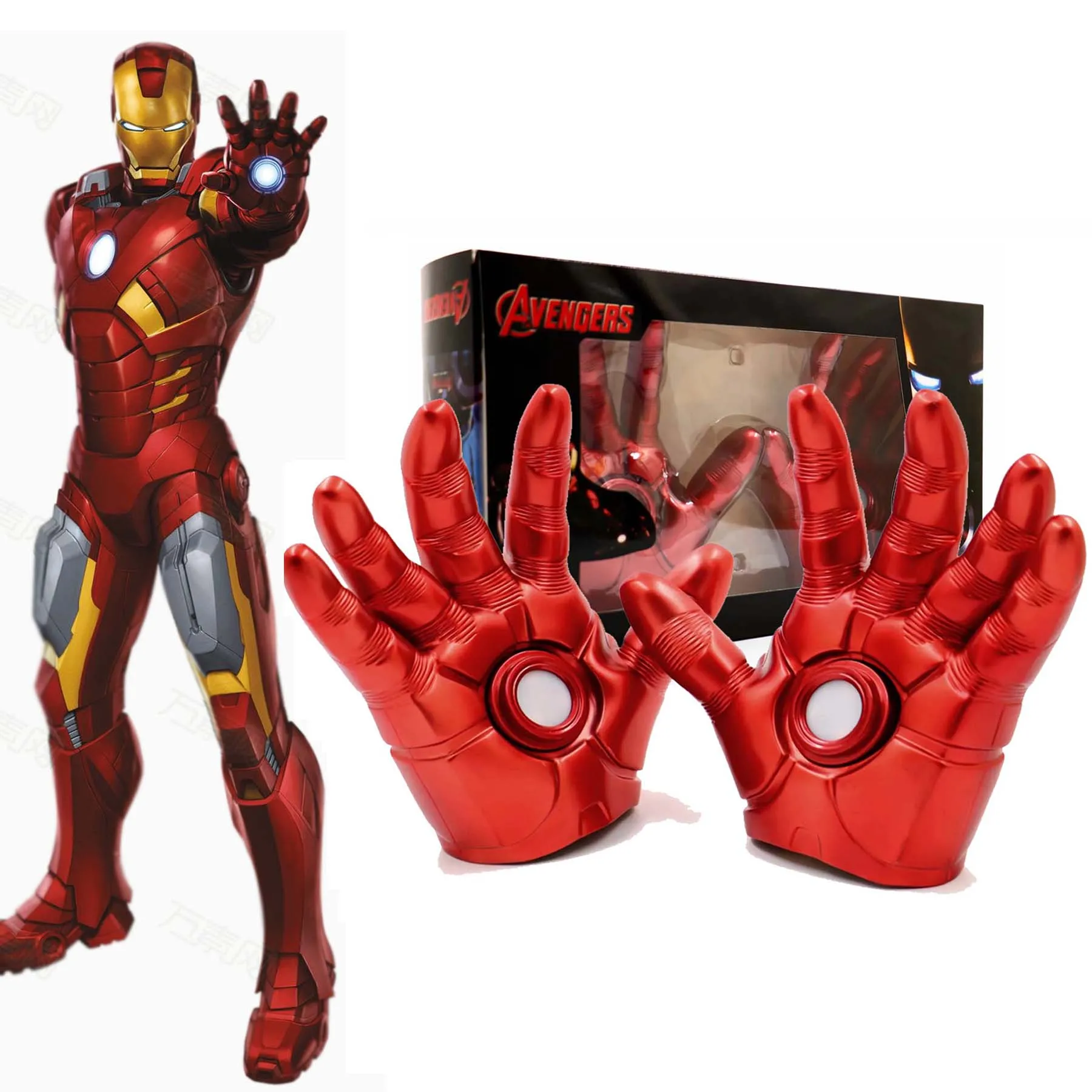 

Marvel Avengers Age of Ultron Cosplay Iron Man Glove with LED Light PVC Toys Movable Action Figure for children Adult Kids Toy