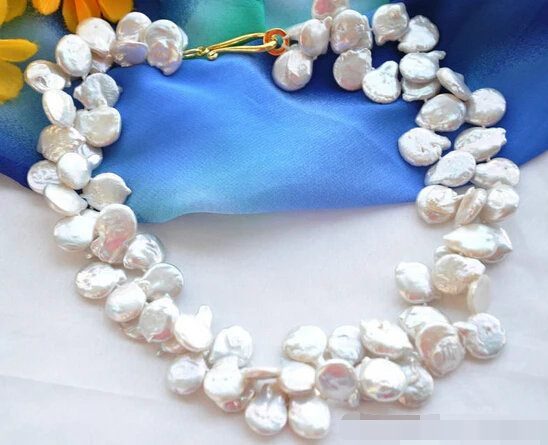 

ddh001841 2row white COIN FRESHWATER CULTURED pearl necklace