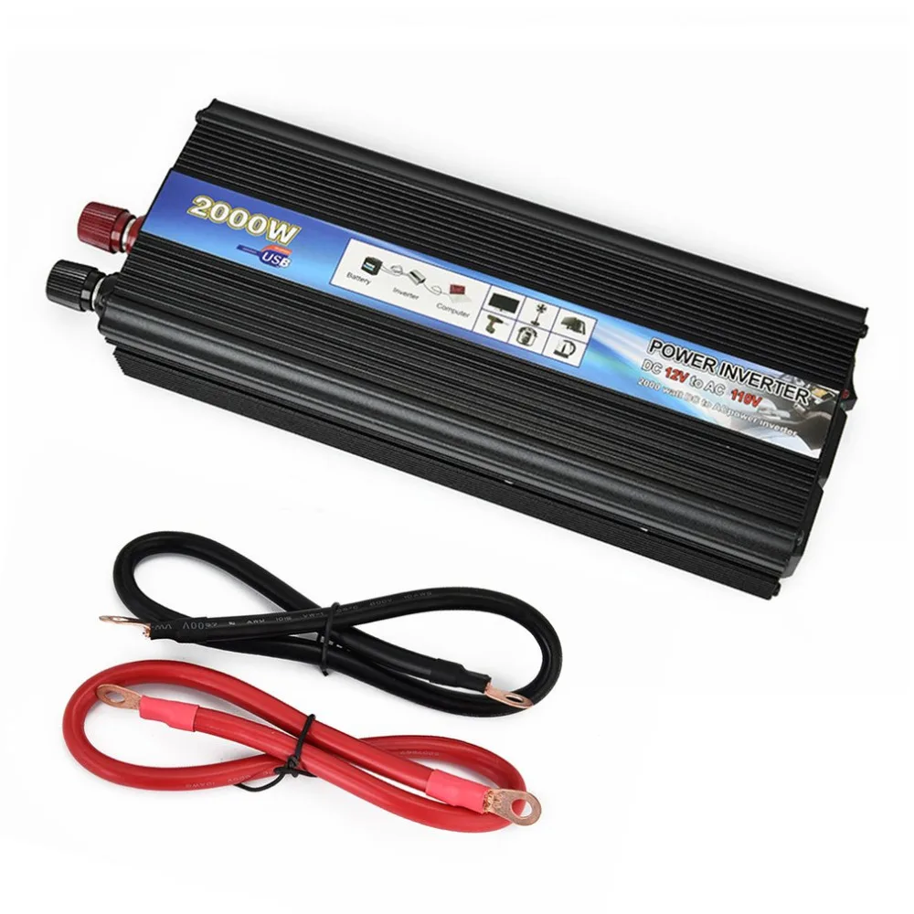 

2018 Automobiles Inverter DC 12V AC 110V 50Hz Car Inverter 2000W Solar Power Converter Inverter With USB Port Cooling Fan System