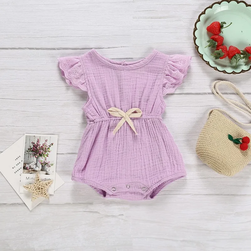 

Summer Casual Jumpsuits Baby Girl Solid Color Bow-knot Rompers Kids Toddler Bodysuits Infant Jumpsuits Bodysuits