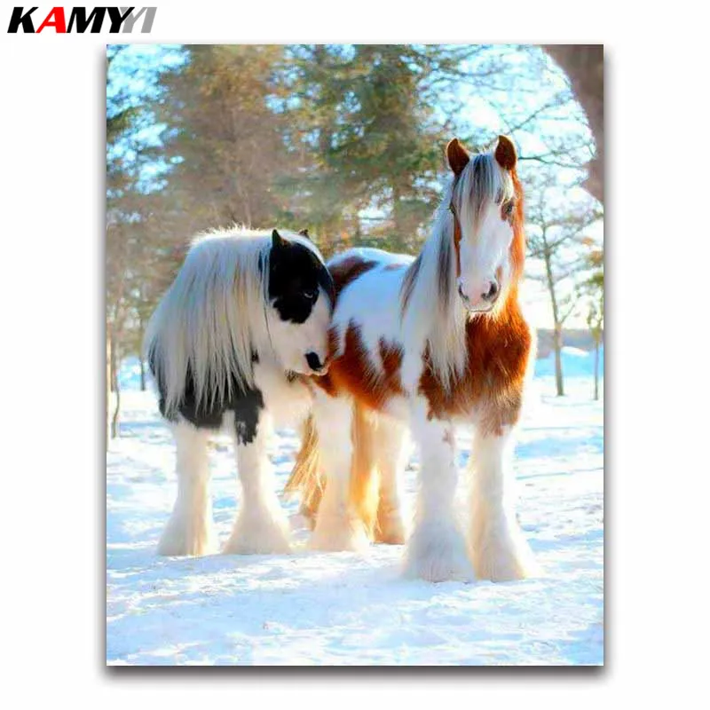 

3D Needlework Diy Diamond Painting Snow Horses Diamond Embroidery Full Pasted Decorative Wall Stickers Cross Stitch Crafts XY1