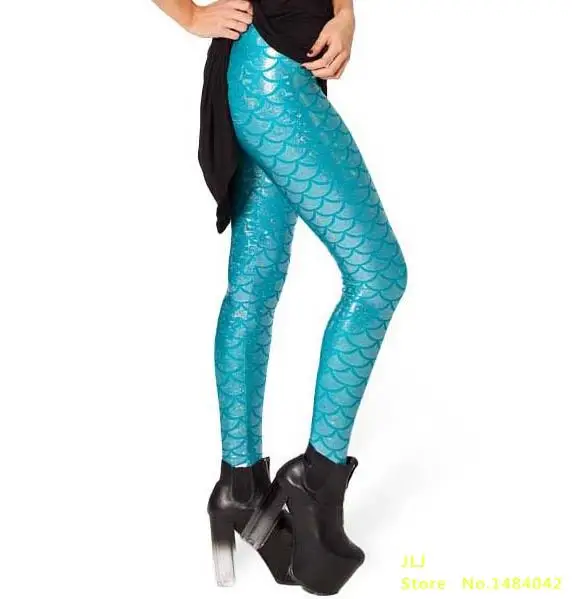K030 Light blue INDJXND, новинка,, модные шелковые молочные леггинсы с цифровым принтом для женщин, Русалочка, рыбья чешуя, леггинсы, цветные штаны длиной до щиколотки - Цвет: K030 Light blue