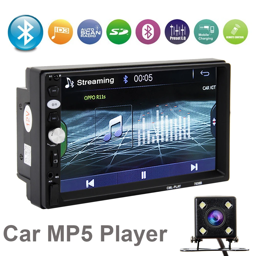 

2din Car Radio 7 Inch Touch Mirrorlink Android Player Subwoofer MP5 Player Auto Radio Bluetooth Rear View Camera Tape Recorder