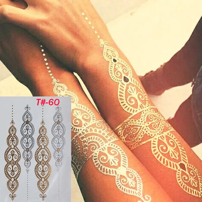 

2017 Diy Fashion Large Temporary Tattoos Glitter Gold Tattoo Stickers Sexy Body Beauty Bracelet Tatoo Waterproof Hot Stamping