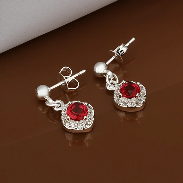 Square Shaped With Colourful Stone Inlaid Earrings 925 Sterling Silver ...