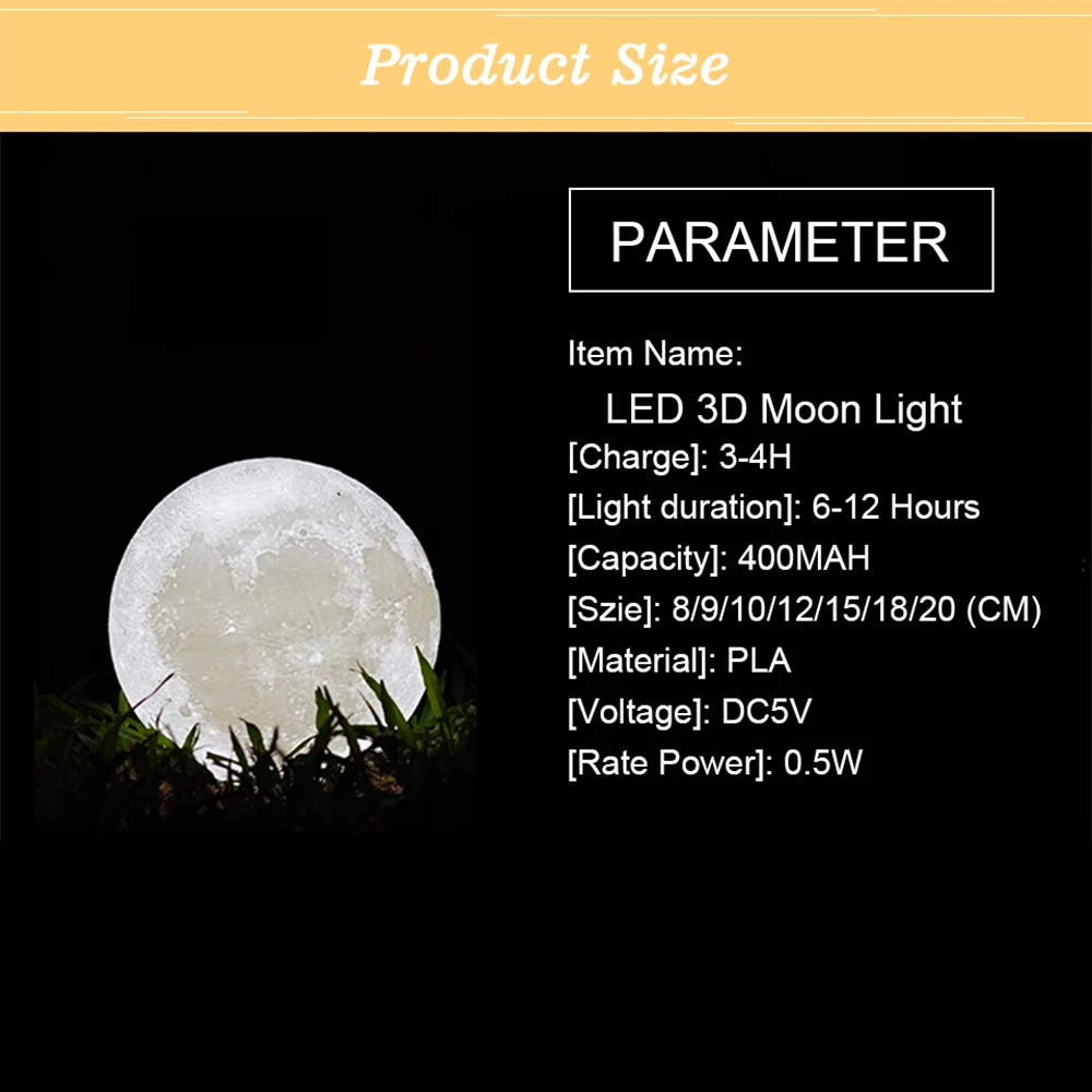 LAOPAO, Прямая поставка, 3D принт, Лунная лампа, 3 цвета, 20 см, 18 см, 15 см, красочное изменение, сенсорный кран, USB, светодиодный Ночной светильник, домашний декор, креативный подарок