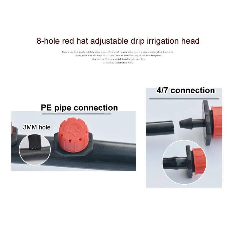 Излучатель капельницы красный Полив наборы 100 шт 8 отверстий анти засорение микро капельного орошения системы Садовые принадлежности регулируемые 1/4 дюйма