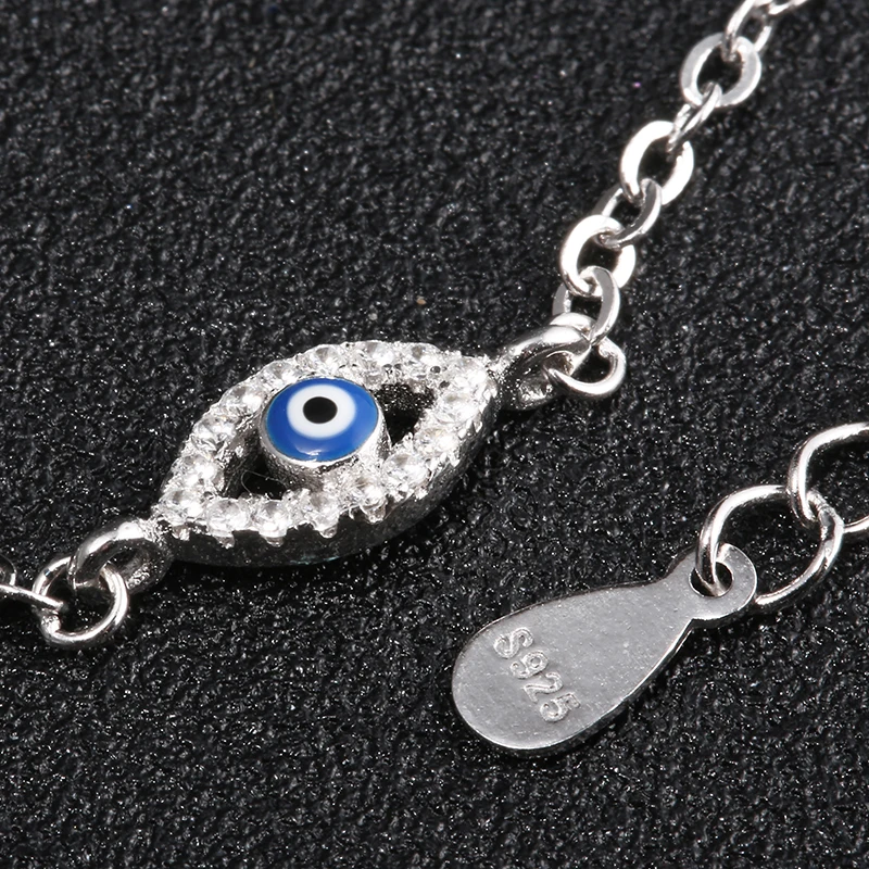 ELESHE Brand Link Chain Clear CZ Bracelet 925 Sterling Silver Blue Lucky Eye Crystal Charm Bracelet for Women Pulseira Jewelry