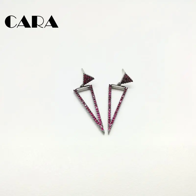 

2019 New arrival office ladies elegant Triangular earrings studs with pave setting Cubic Zirconia Stones earrings CARA0139