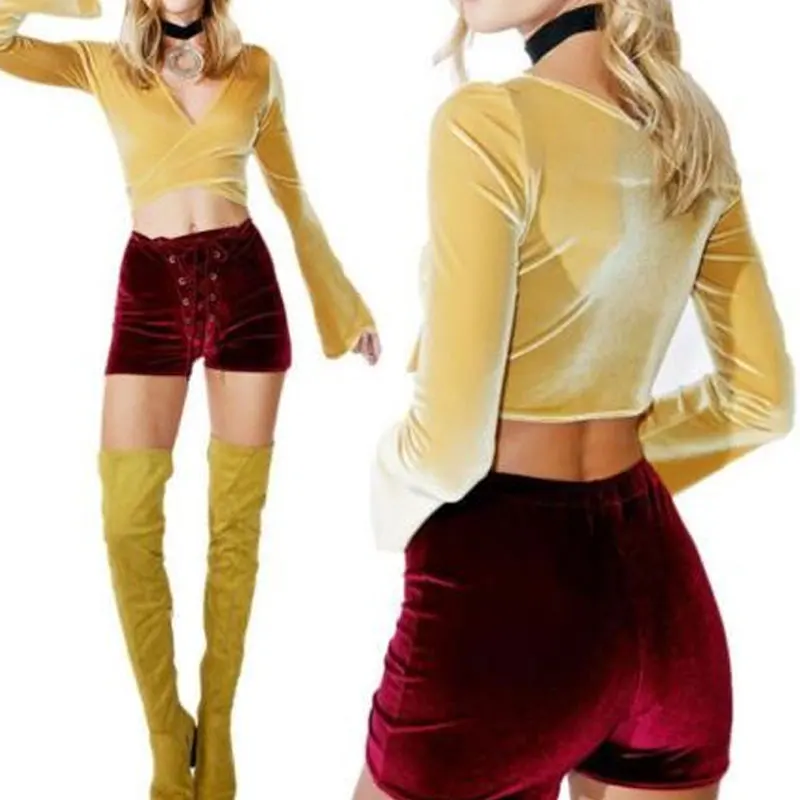 2017 Velvet Shorts Women High Waist Lace Up Bandege Short Pants Sexy