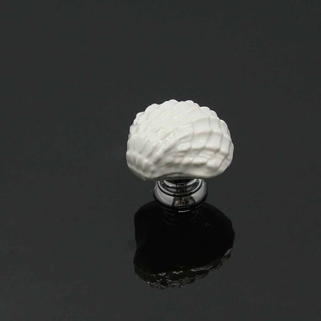 White Shell Shape Kitchen Cabinet Knobs Ceramic Drawer Cupboard Pull Handle
