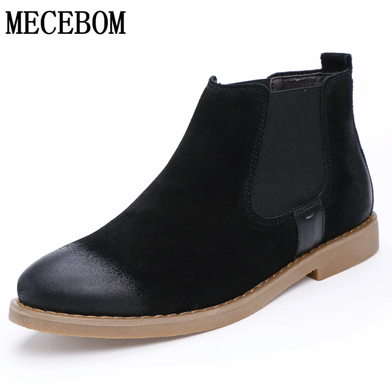 

Men's chelsea boots split leather ankle boot lace up winter autumn plush fur casual shoes men boots size 38-44 d100m
