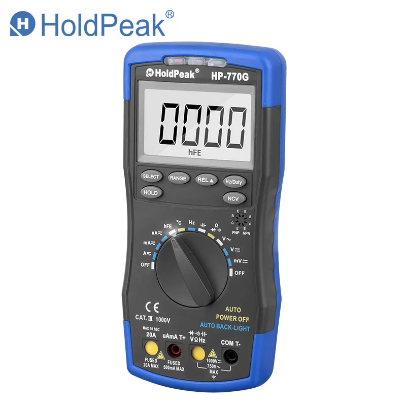 

HoldPeak HP-770G Auto Range Digital Multimeter DMM DC AC Voltage Current Temperature Meter Tester Diode Multimetro