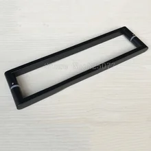 1Pair Dumb black 304 stainless steel square pipe handle shower room glass door handle C-C: 400mm JF1605 1pair c c 425 225mm bathroom door l handle stainless steel polish chrome shower room glass door handle jf1628