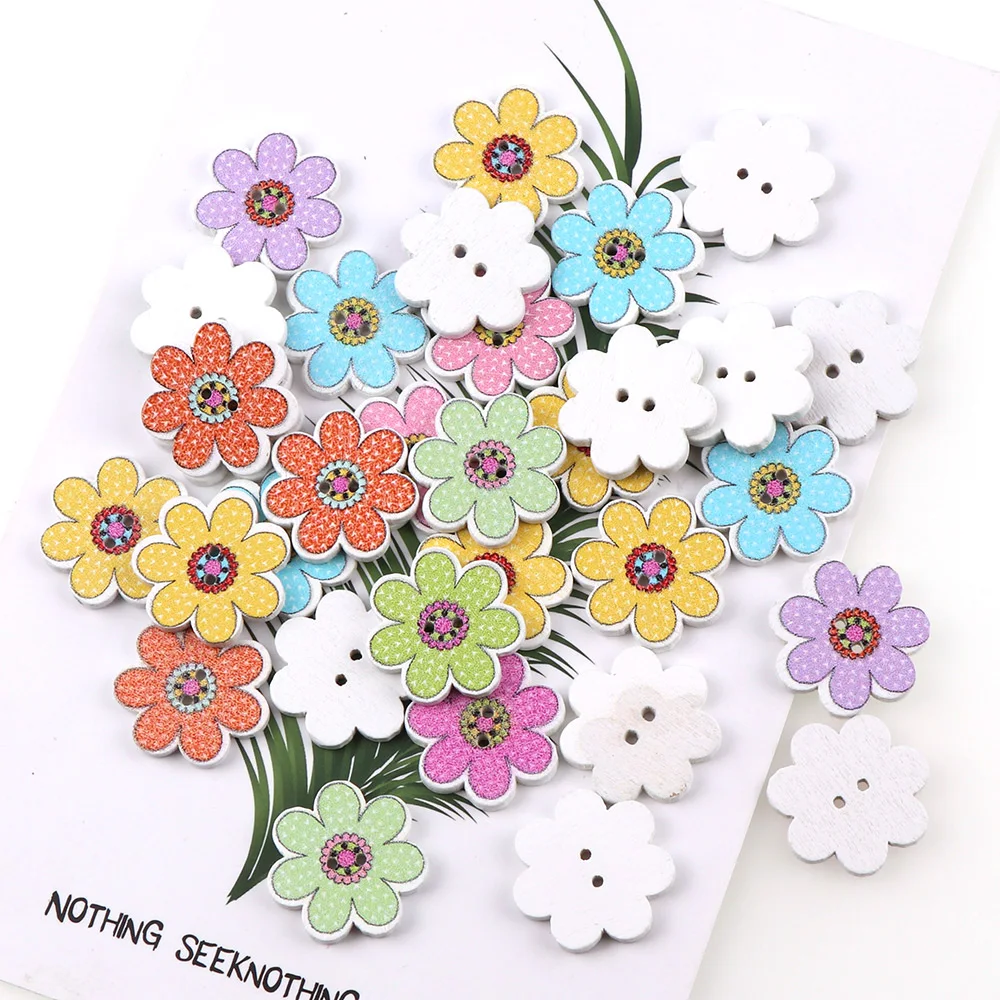 

50Pcs/set Natural Wooden Buttons Colorful Mixed Flowers Wave Edge Scrapbook Sewing Accessories DIY Craft Clothes Accessories
