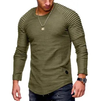 

Fashion Man Autumn Slim Fit Sweatshirt T-Shirt Pullover Pleated Longsleeve Sloid Color Tops HSJ88