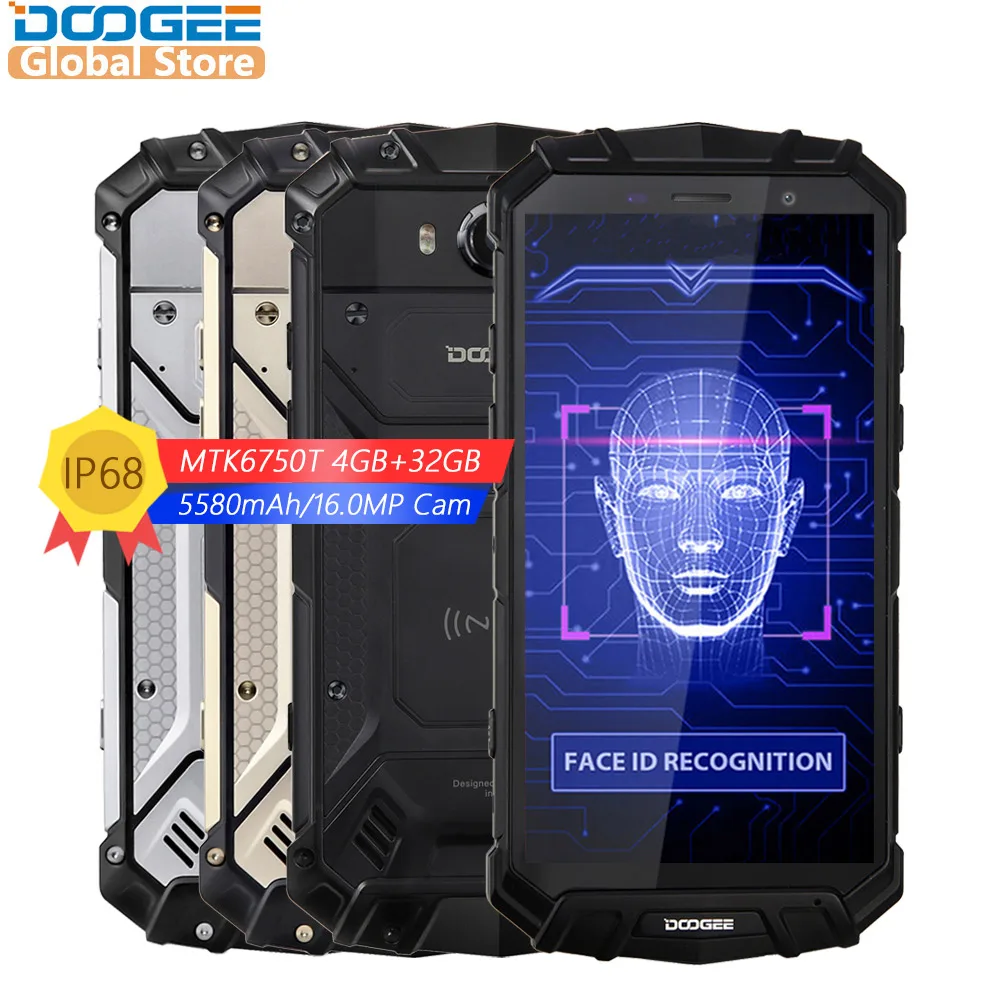 2018 NEW DOOGEE S60 Lite IP68 Wireless Charge Smartphone 5580mAh 12V2A Quick Charge 16.0MP 5.2'' FHD MTK6750T Octa Core 4GB 32GB
