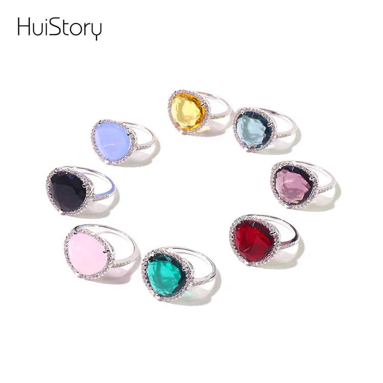 

HUISTORY Fashion 8 Color Stone Crystal Triangle Zircon Rings Trendy Jewelry Stainless Steel Rings Women For Party Gift