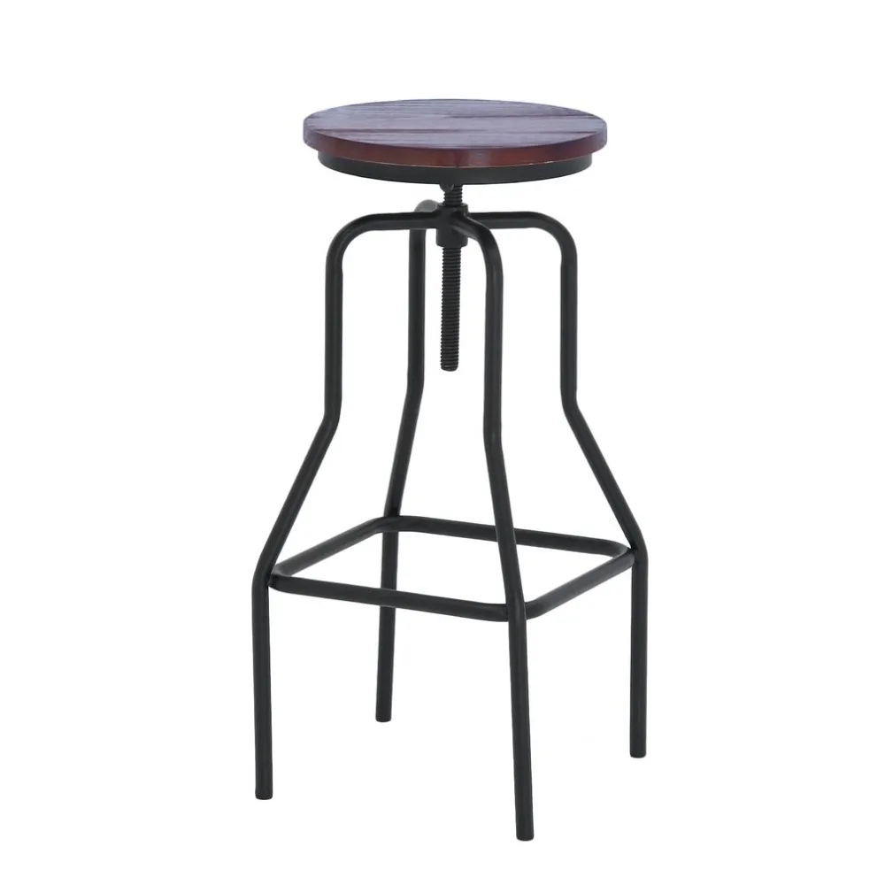 Adjustable Height Metal Vintage Bar Stool Metal Wooden Industrial Seat Kitchen Dining Chair Pipe Style Bar Stools Home Furniture