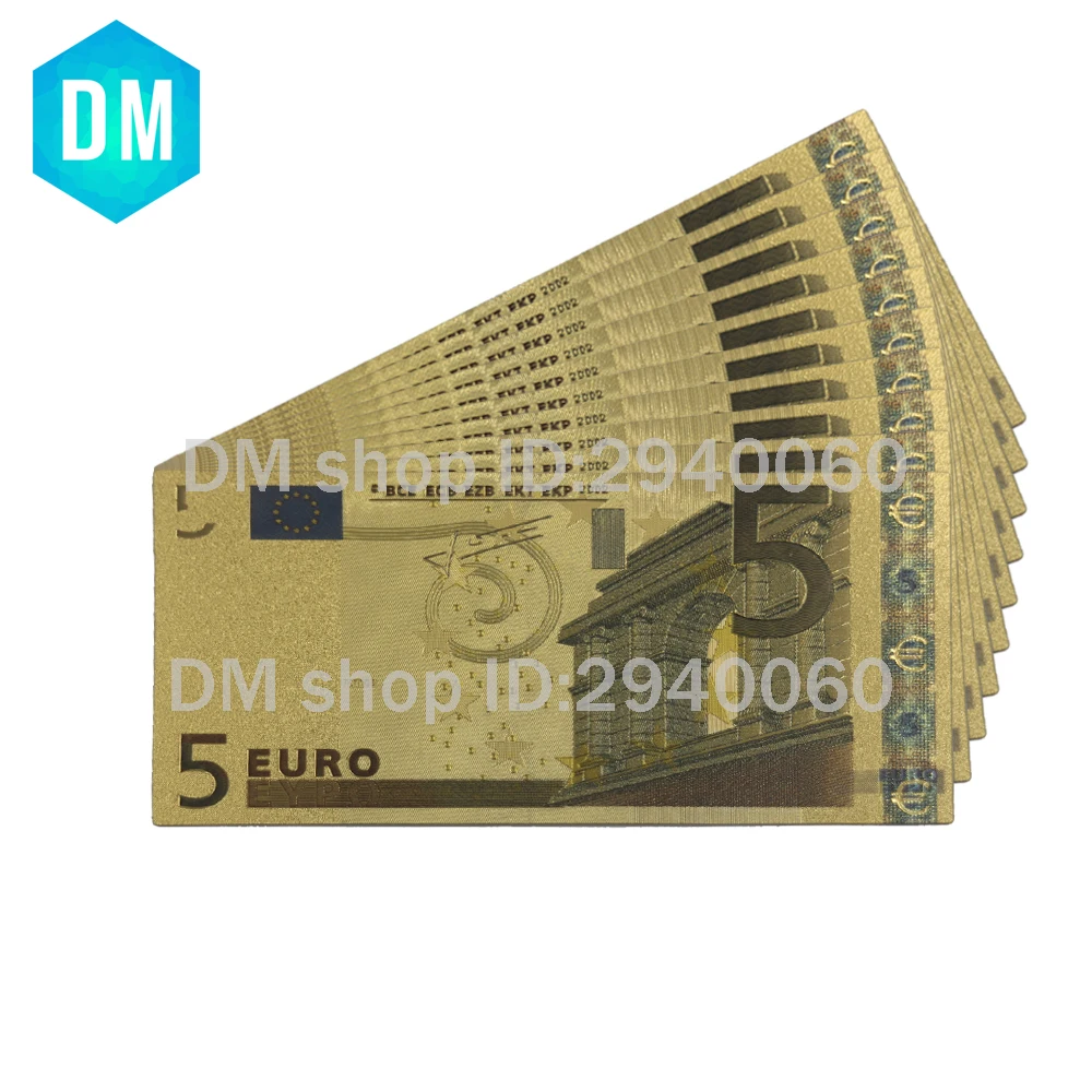 

Euro Banknote BANK NOTE 5 Euro Color Banknotes 24KT 99.9% Gold Money Replica for Gift 10pcs/lot