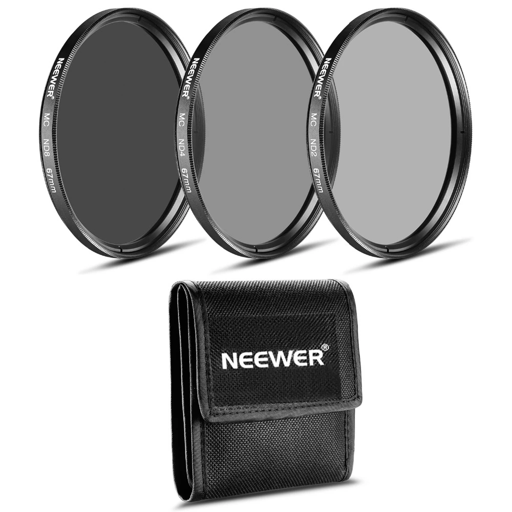Neewer Juego de filtros ND 67MM ND4 ND8)+ paño de limpieza para CANON 18 135mm EF S IS STM Lens/NIKON 18 105mm f/3,5 5,6 AF S DX VRED|filter set| nd filter