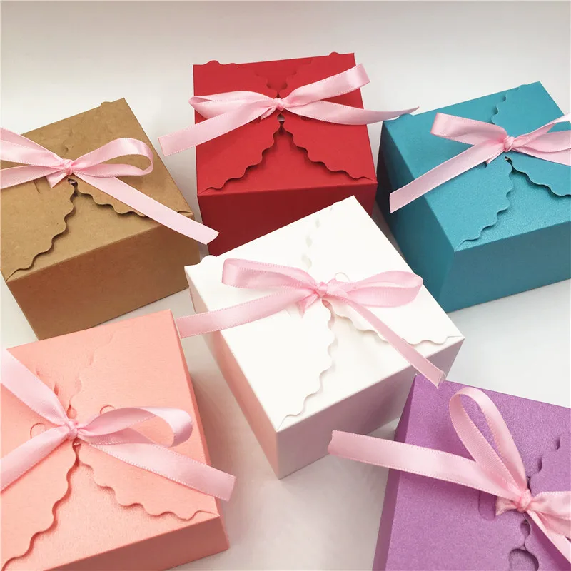 20 шт./лот Kraft Бумага квадратная коробка для конфет Свадебные сувениры в деревенском стиле контейнер для сладостей сумки Свадебная