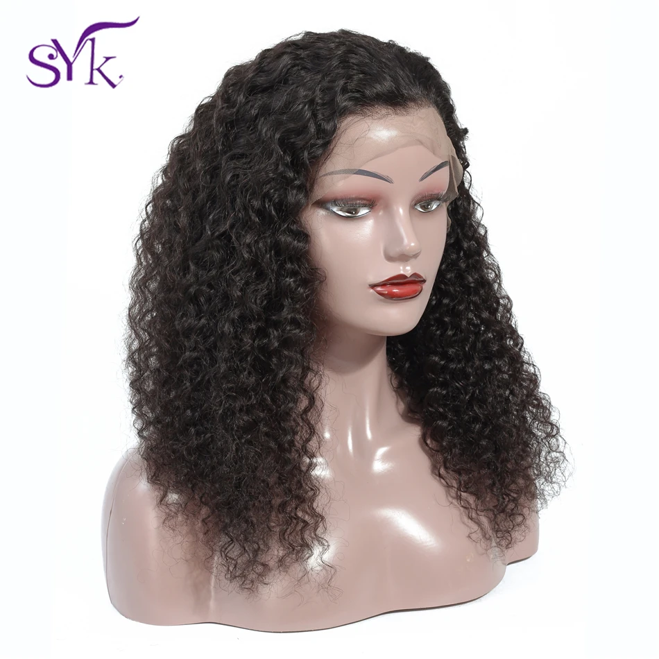 SYK кудрявые парики длинные волосы на кружеве человеческие волосы парики с предварительно выщипанными волосами 13 × 5 150% плотность перуанские волосы remy парик