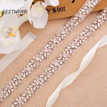 Кристалл горного хрусталя пояса свадебный пояс розового золота пояса Алмаз цветочные повязки Свадебные лента для свадьбы платья J134RG