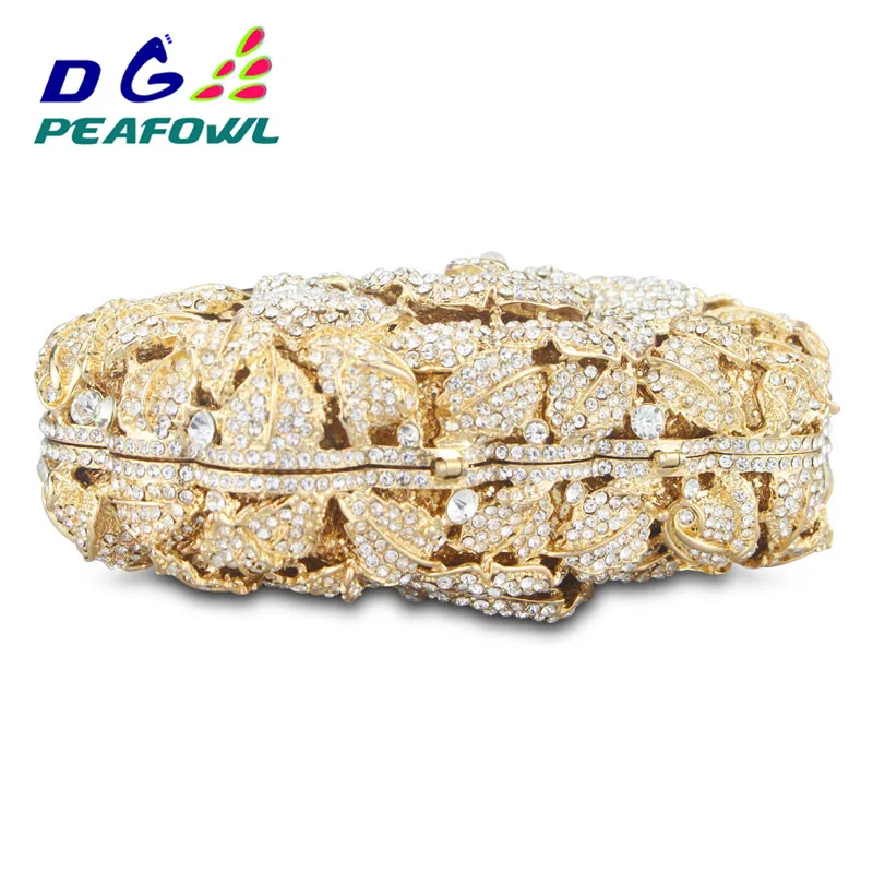 Luxury Hollow Out Crystal Floral Diamond Evening Clutch Bag Champagne Evening Bag Party Wedding Purse Soiree Pochette Purse