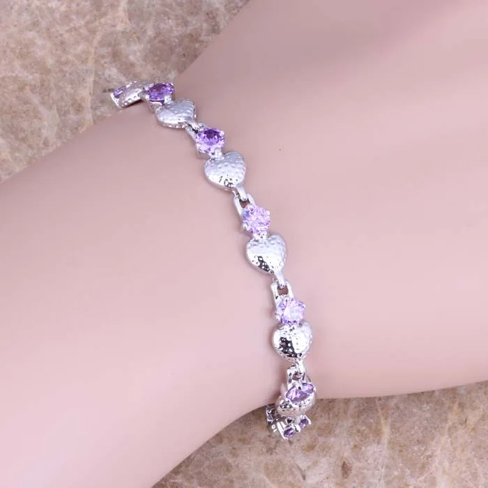 Благородный фиолетовый кубический циркон 925 стерлингового серебра звено цепи браслет 6,5-7,5 дюймов S0503