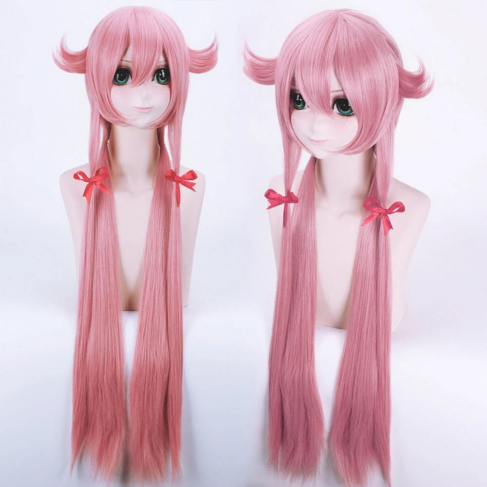 Future Diary Gasai Yuno Pink Long Straight Synthetic Hair Anime Cosplay Wigs 