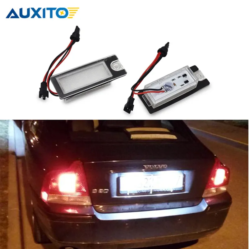 

AUXITO 2Pcs Car LED License Plate Light White Number Plate Lamp For Volvo S80 99-06 S60 V70 CX70 XC90 Auto Accessories