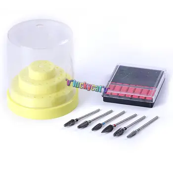 

Yellow 48Holses Bur Holder Block Case Box +6*Tungsten Carbide Burs 2.35mm 1Box