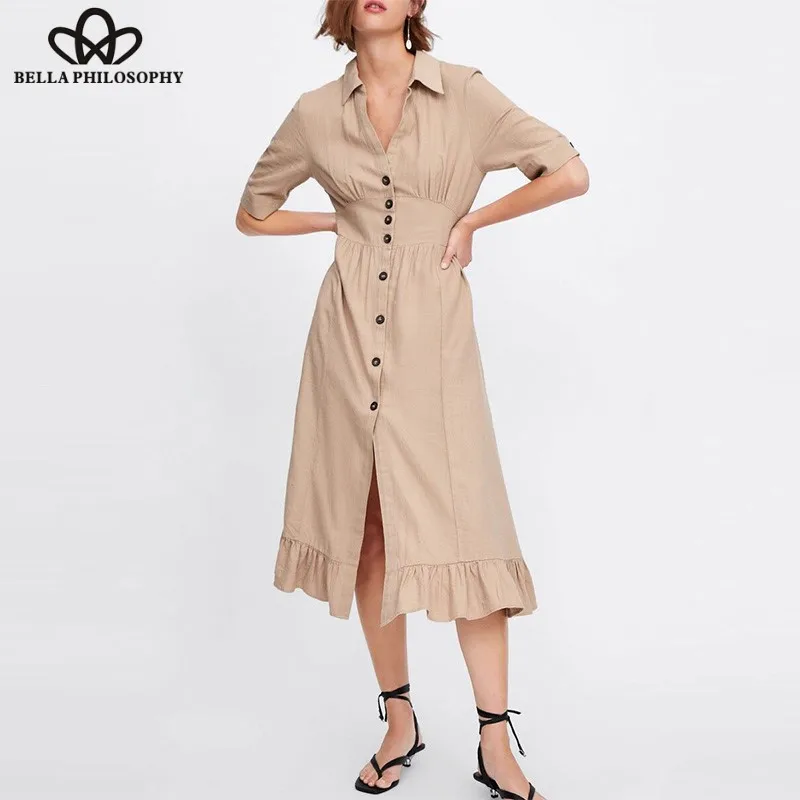Wonder 2019new Summer Short Sleeve Loose Maxi Dress Vintage V-Neck Female Ruffles Long Dress Casual Street Wear Lady Shirt Dress
