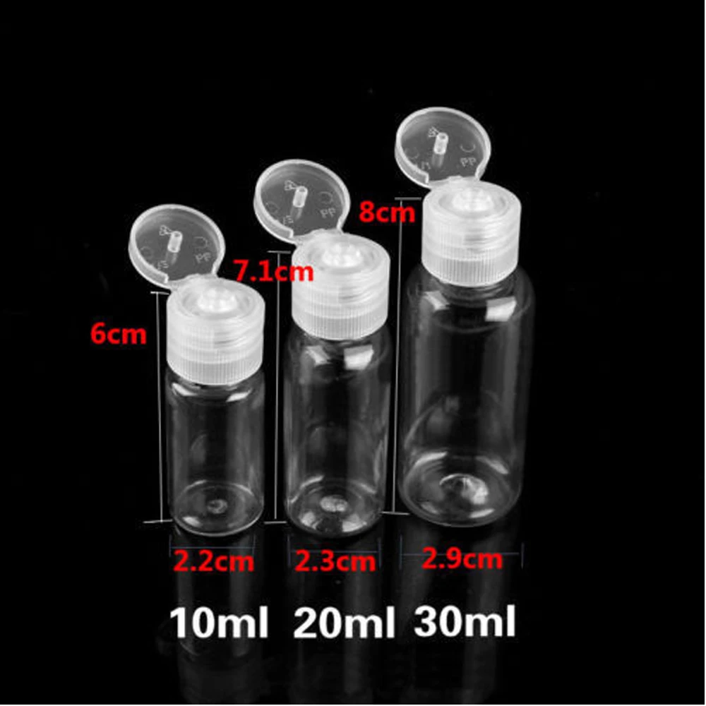 

10PCS 5/10/20/30 ml Empty Plastic PET Clear Travel Bottle Lotion Liquid Bottles Dispenser Sample Vial White/Transparent Flip Cap