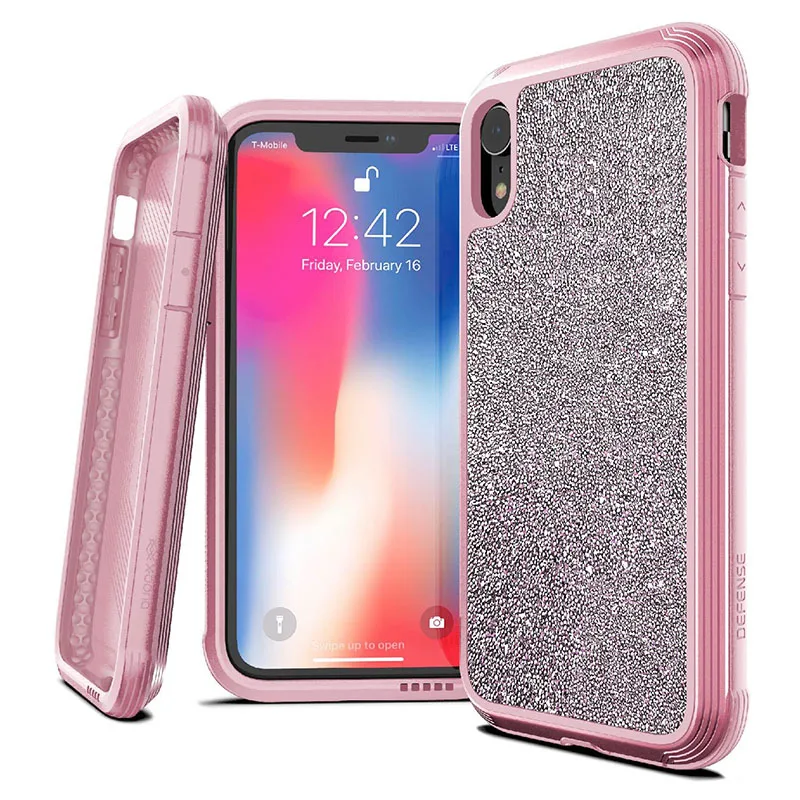 X-Doria Defense Lux чехол для телефона для iPhone X, XR, XS, Max, военный класс, протестированный чехол, чехол для iPhone XR, XS Max, алюминиевый чехол - Цвет: Pink Glitter