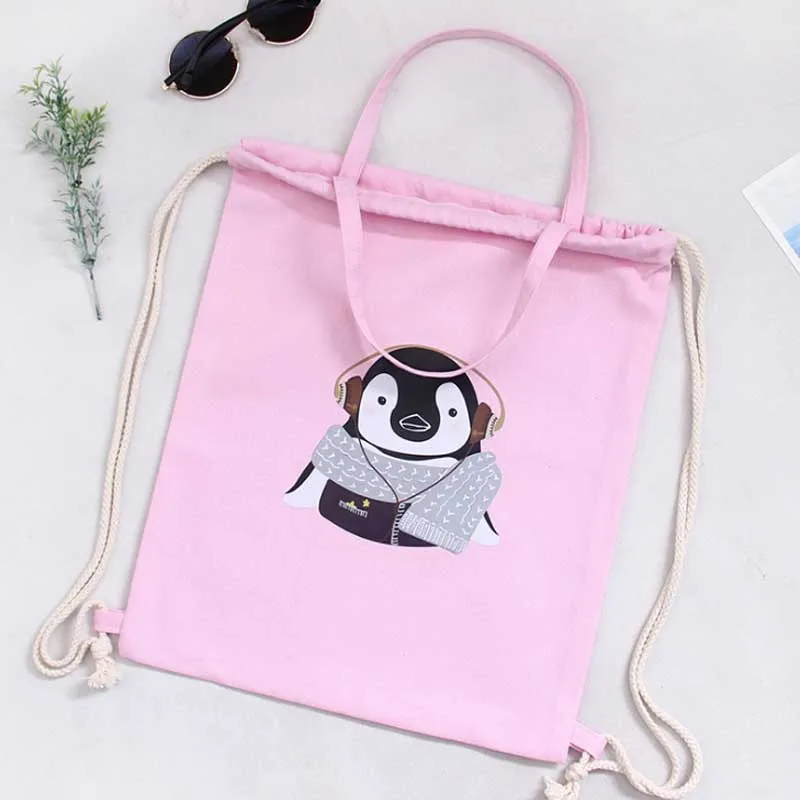 

1 Pcs Cute Shoes Watermelon Cat and Dog Penguin Printing Handbags Drawstring Travel Shoulders Backpack School Storage Bags