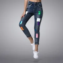 Новая женская одежда Европейская станция Осенняя мода трендовые окрашенные Hallen эластичные нижние брюки джинсы