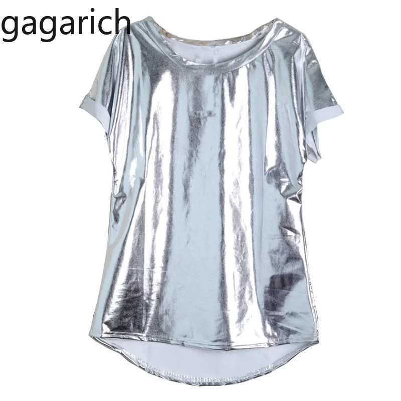 

Gagarich Women 2019 Summer Hip Hop Girl Bright Silver T-shirt