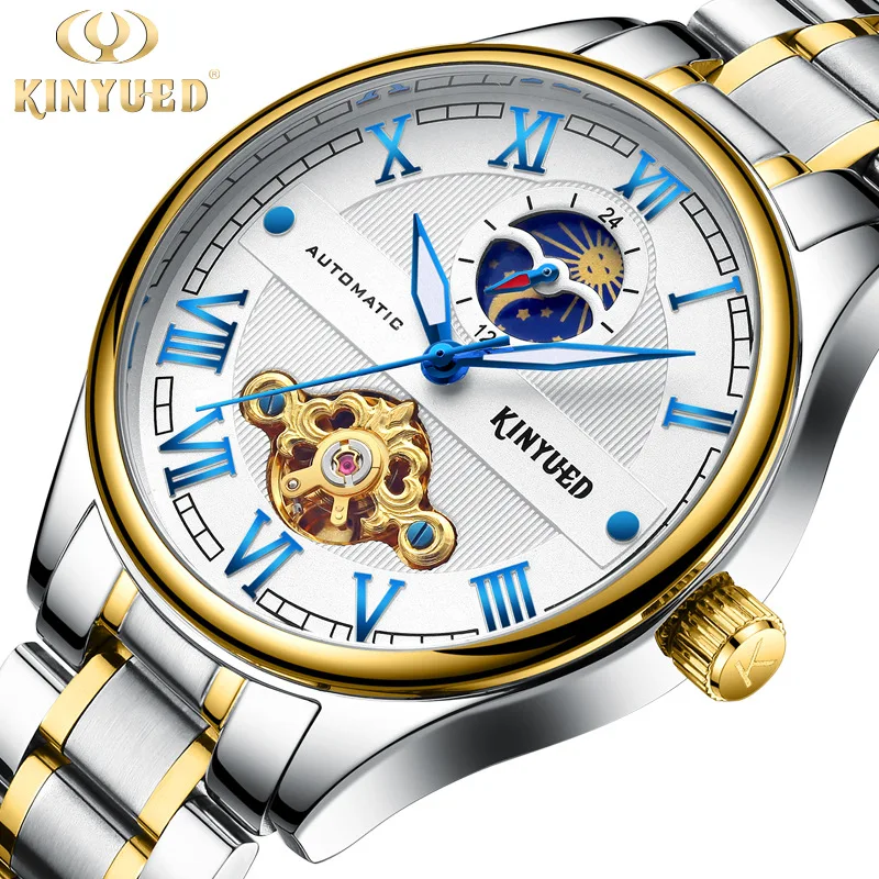 

KINYUED Men's Mechanical Self Wind Watches Watch Men Luxury Waterproof Moon Phase Hollow Movement Automatic Watches Montre Clock