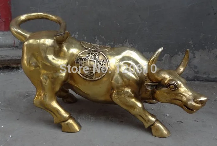 

20" Chinese Brass Zodiac Sculpture Wealth ZhaoCai JinBao JiXiang Bull Ox Statue