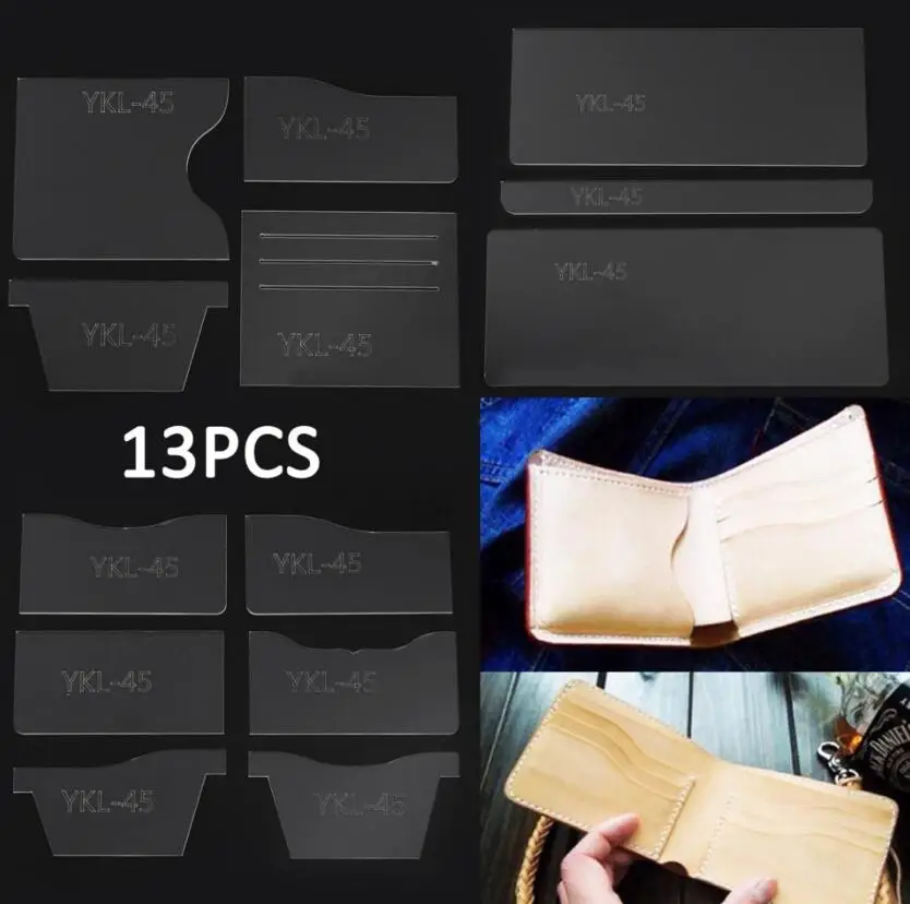 

Acrylic Stencil 13pcs New Clear Wallet Pattern Stencil Template Set Leather Craft DIY Tool Sewing pattern sewing stencils