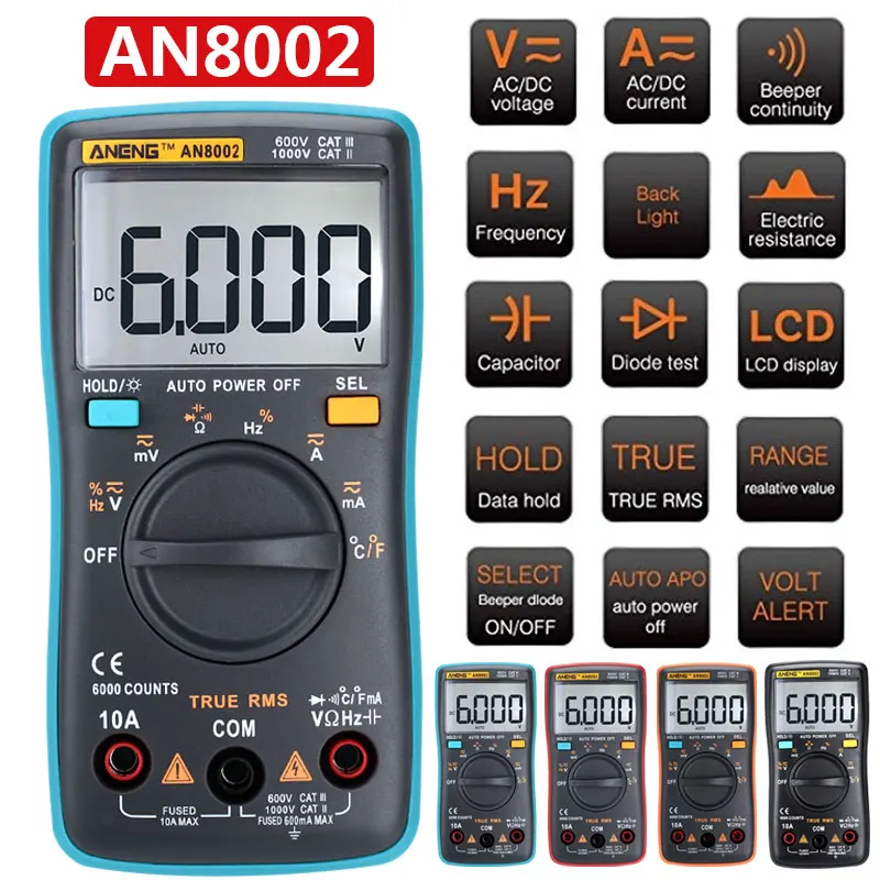Multi Function Multimeter Digital Voltmeter ABS AN8002 Home Outdoor Kit