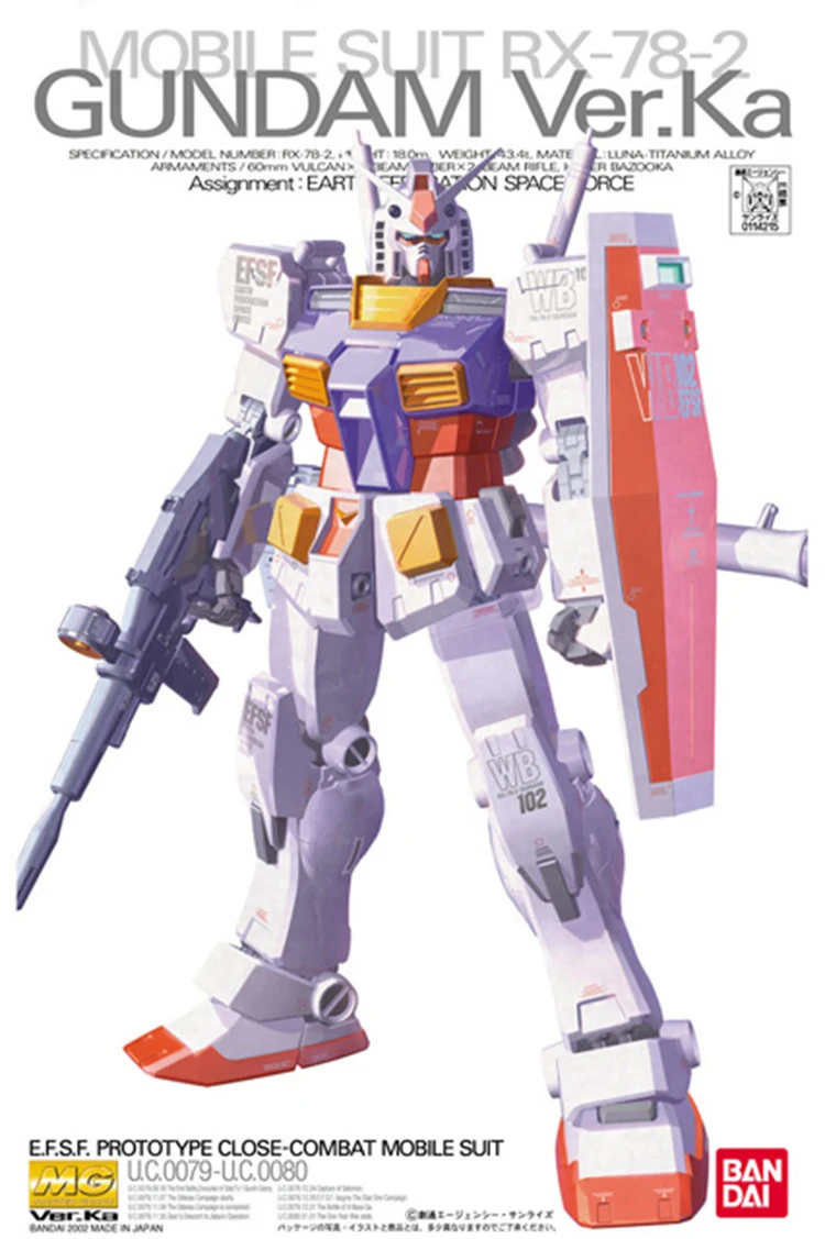 Bandai Gundam MG 1/100 RX 78 2 Ver.Ka мобильный костюм сборные модели наборы фигурки