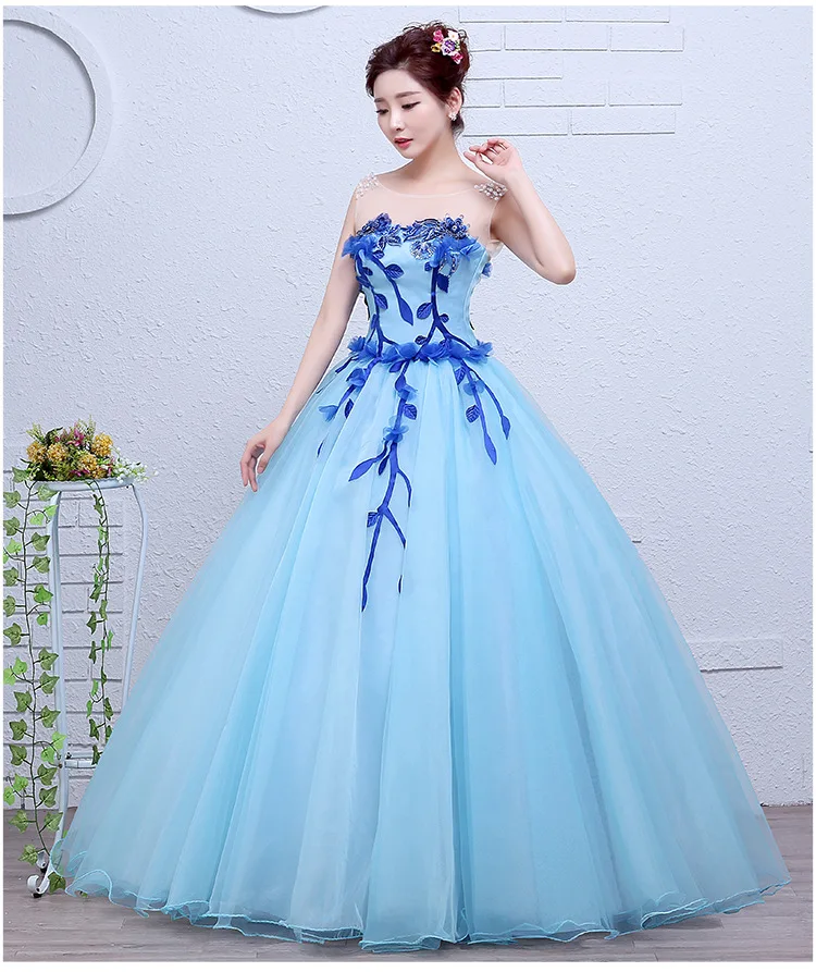 

Hot Sale Sexy Blue Quinceanera Dresses Ball Gowns Long Blue Tulle Appliques Beaded Sweet 16 Dress quinceanera kjole