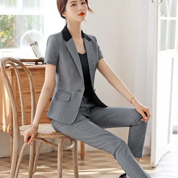

2019 summer New thin women skirt suit two piece set short sleeve tops & skirt office ladies uniform work wear jacket skirt suits