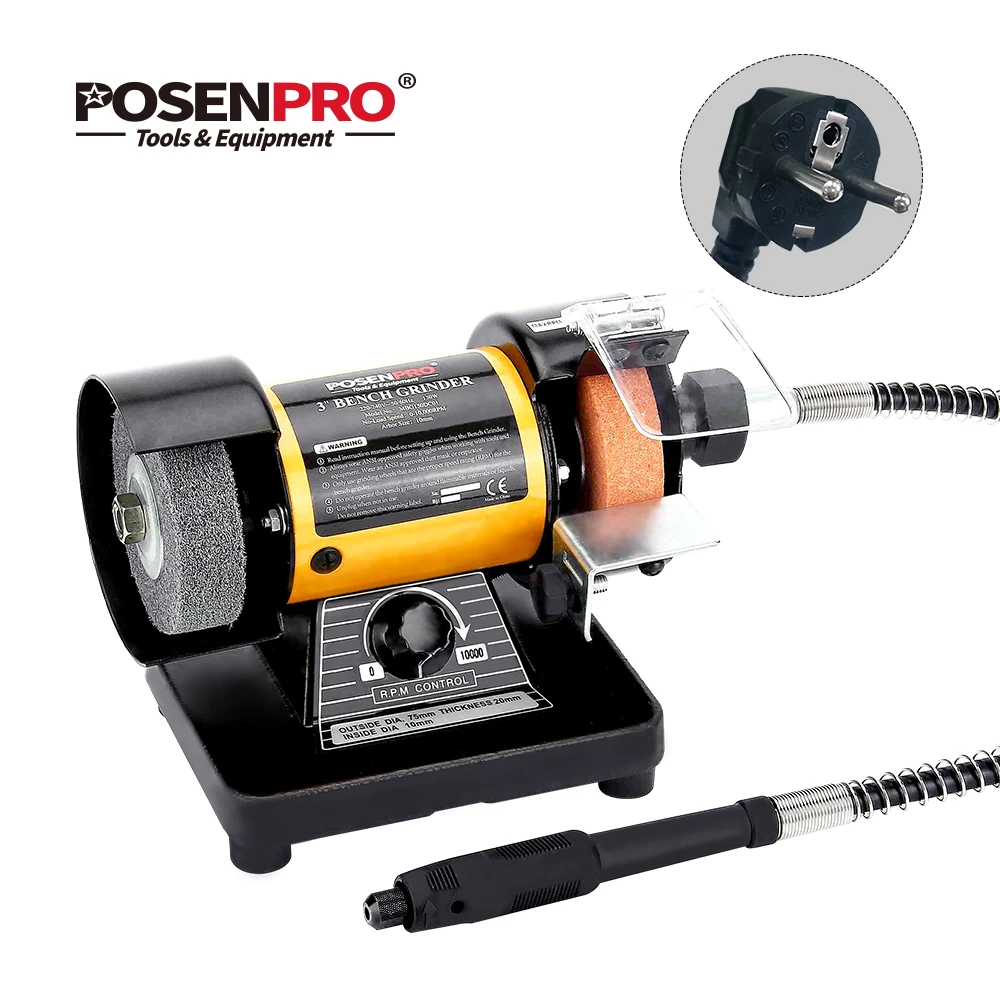 

POSENPRO 150W 3" Mini Bench Grinder Speed Adjustable with Flex Shaft Rotary Grinder Polisher Tool